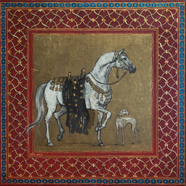 Арабская лошадь и борзая слюгги