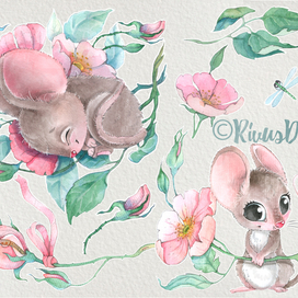 Мышата, акварельный клипарт