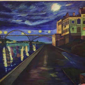 Роспись стены "Набережная г. Рыбинск"