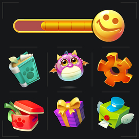 Mobile game Buttons concept with char