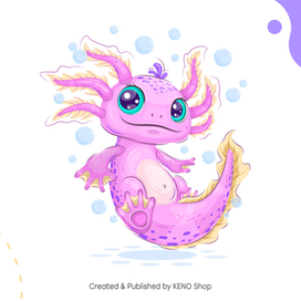 Милый мультяшный аксолотль.