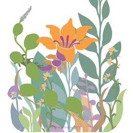 Оранжевый цветок в дикой траве. Стилизация.