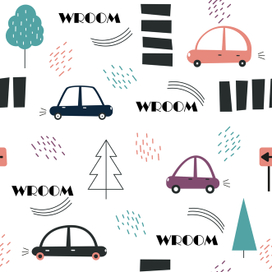 Бесшовный паттерн с милыми мультяшными машинками