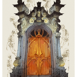Двери в морг (иллюстрация к книге Мэнси Монс: костяная нога)