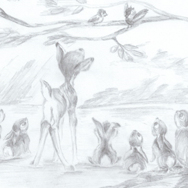 олененок и зайцы