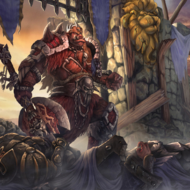 Важный Орк грозно стоит у развалин захваченных ворот