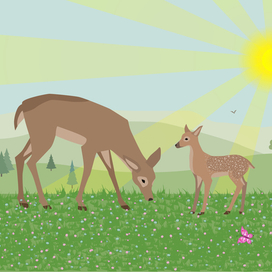 Олени на лугу в стиле флэт