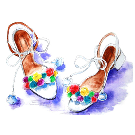 Watercolor illustration with pomepome sandalds