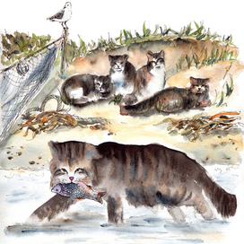 Иллюстрация к книге Бориса Житкова "Беспризорная кошка"