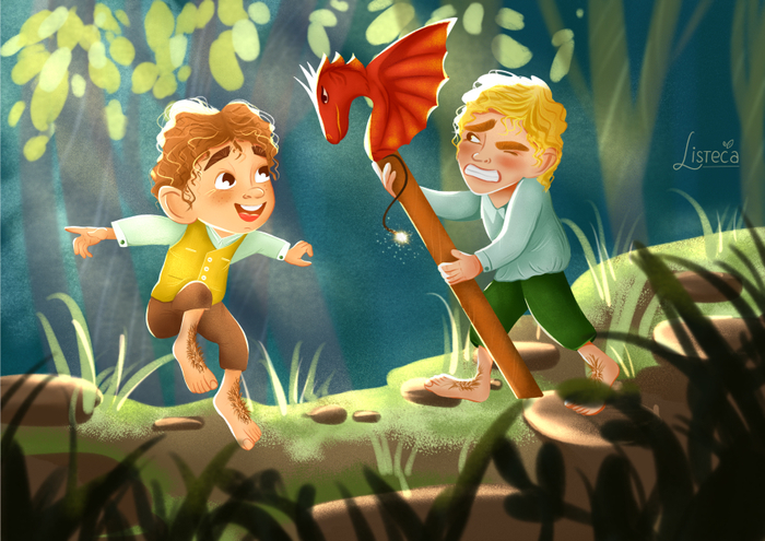 Два хоббита готовят фейерверк