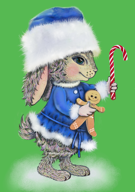 Новогодний кролик с пряничным человечком