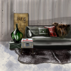 Эскиз гостиной выполнен на айпад