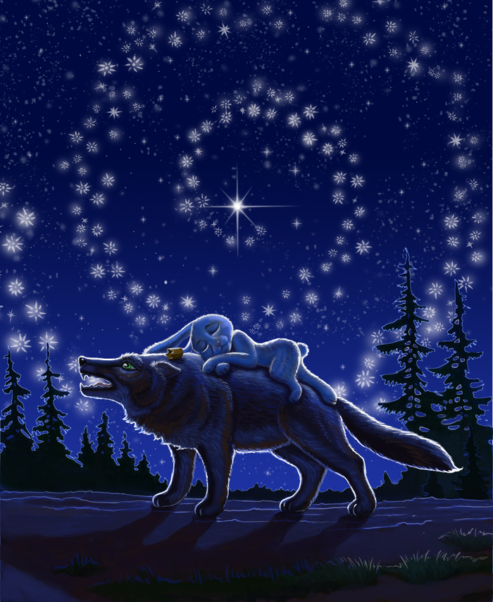 Иллюстрация к стихотворению Ленор Горалик "Зайчик и Волчок"