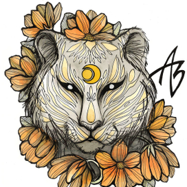 Tiger in yellow flowers