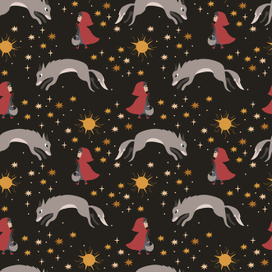 Бесшовный паттерн векторный, Волк и Девочка