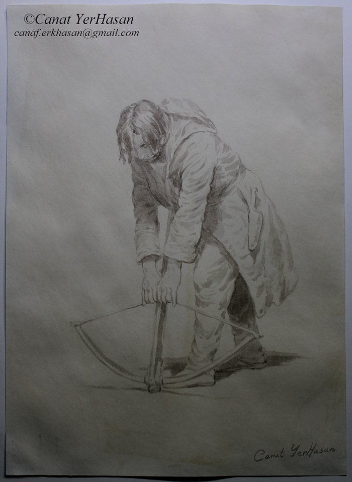 Охотник. Сепия, кисть. 19 х 27 см.