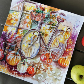 Осенний велосипед и тыквы