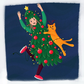 Новогодний персонаж елка и кот