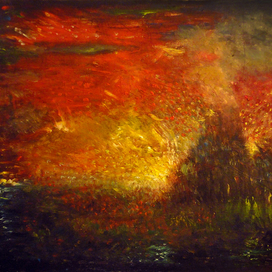 Впечатление от воображаемого лесного пожара (картон, масло)