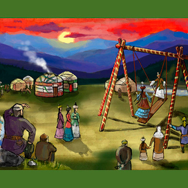 Иллюстрации к книге. Казахские национальные игры. Алтыбакан