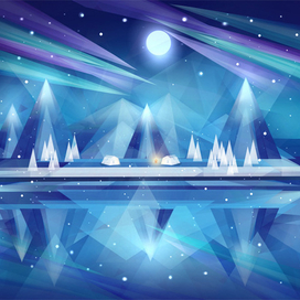 Северное сияние. Новый год. Иллюстрация. Цифровая живопись