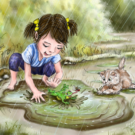 Теплый дождь. Лужи. Веселые друзья