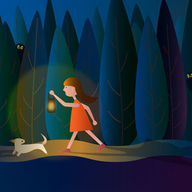 Девочка с фонарем и собакой 