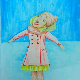 Снежинки на языке. Детская иллюстрация