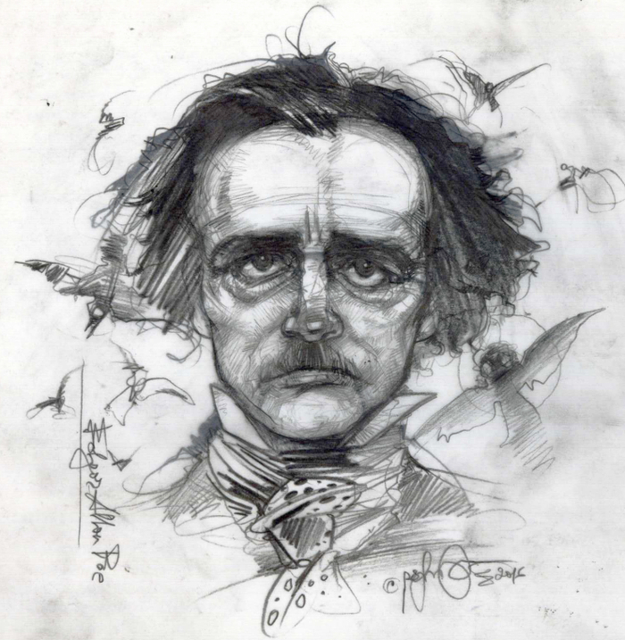 Sketch. Edgar Allan Poe. Author's work. Artist Viktor Yeremenko. 2016.
