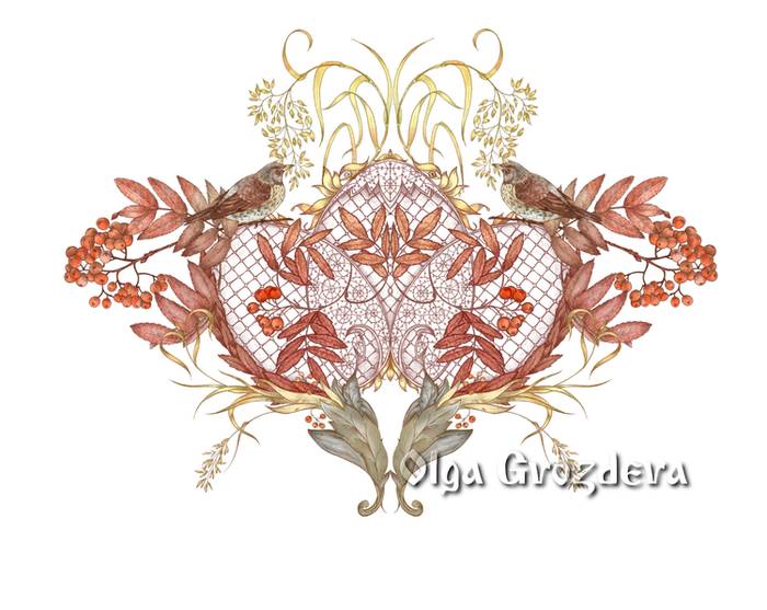 Дрозды-рябинники. Орнамент