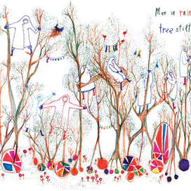 Человечки на деревьях-ходульках на колесиках