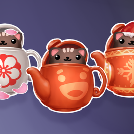 Набор стикеров "котики в чайнике"