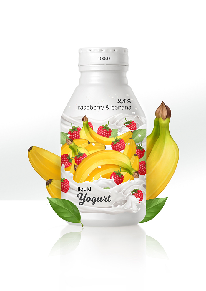 Йогурт - Дизайн упаковки - Банан и малина