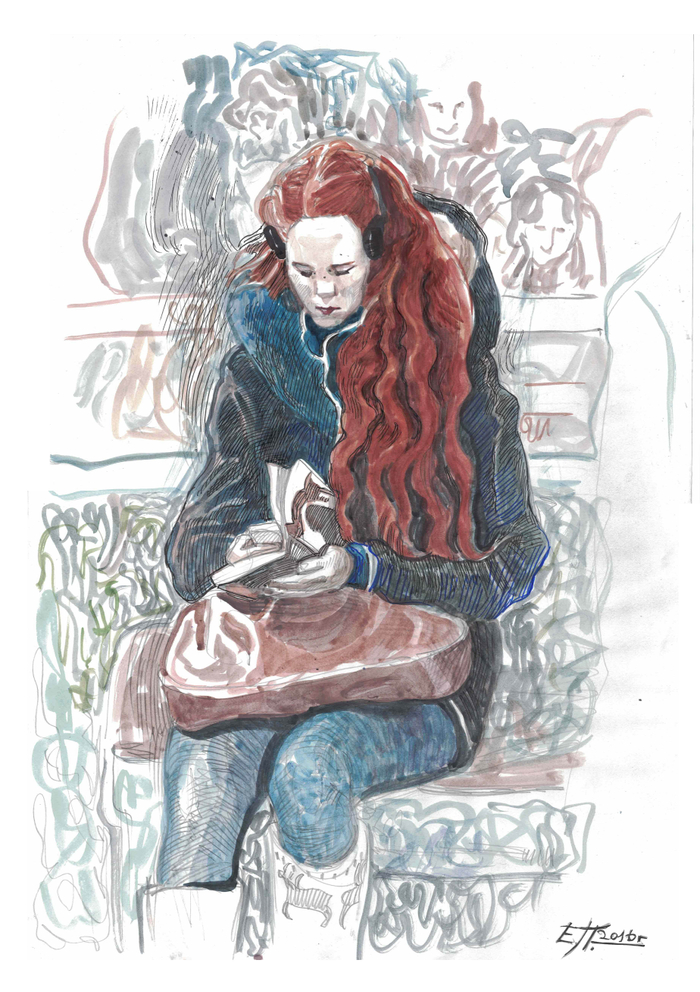 Финно-угорская рыжая  девушка в  метро 