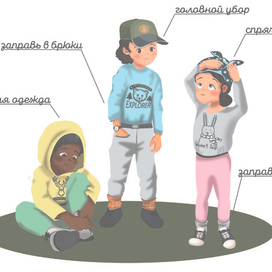 Как одеться, чтобы не встретить клещей. Иллюстрация для журнала "Домовенок Троша"