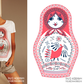 Принт Матрешка в мезенском стиле