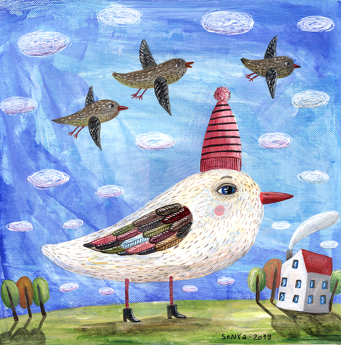 Птица в шапке