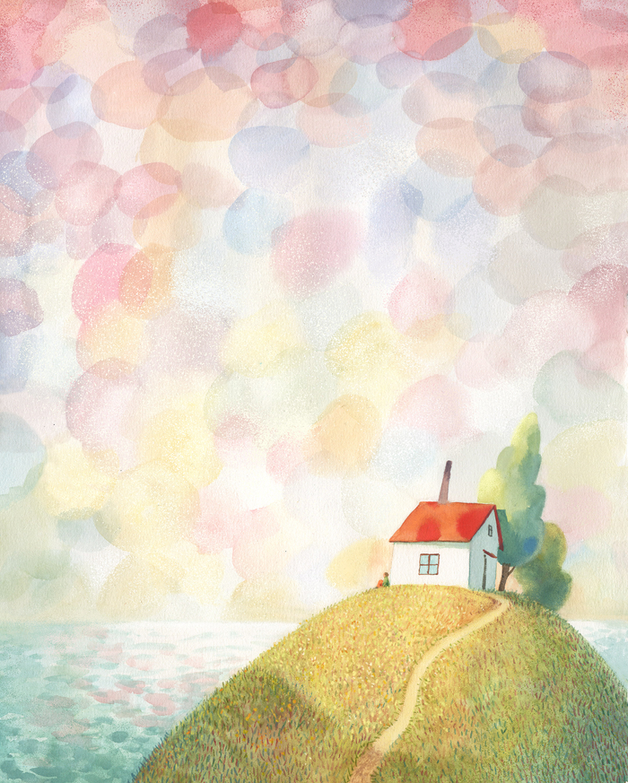 Дом на горе у синего моря.