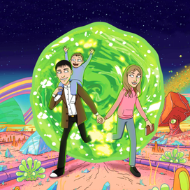 Портрет семьи в стиле Рика и Морти