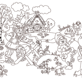 Логопедическая раскраска. Плотник, великан и лилипут