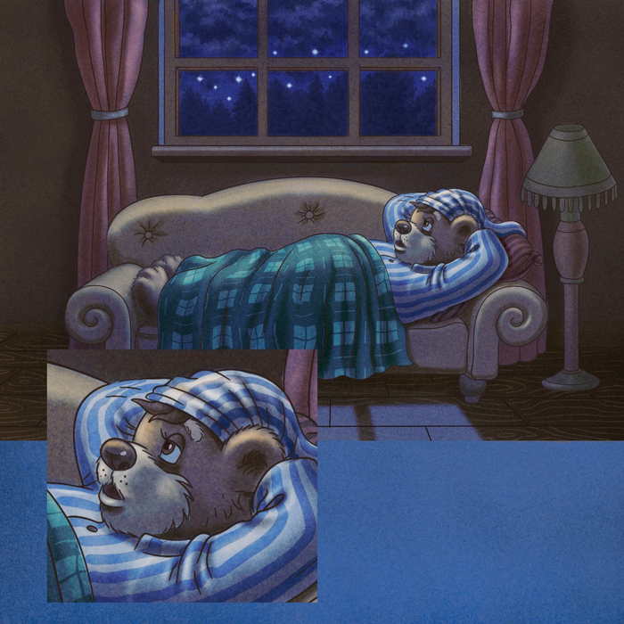 Иллюстрация папа никак не может уснуть для книги Пашкина засыпайка
