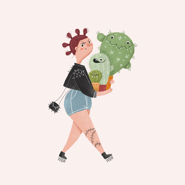 Девушка с кактусами