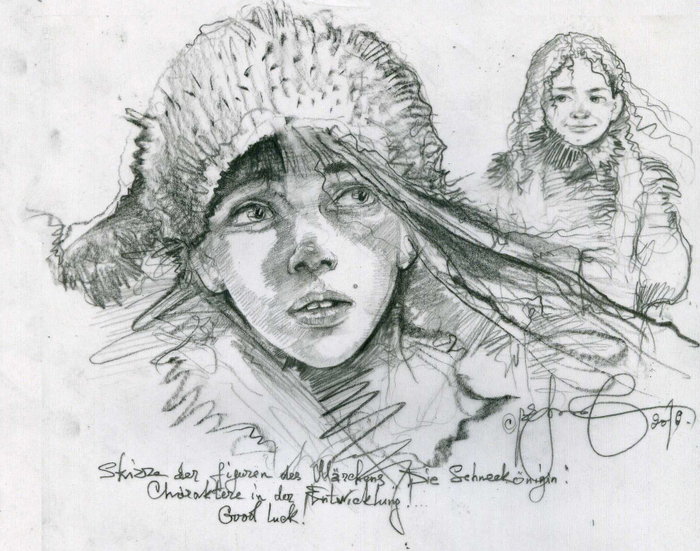 Sketch of characters in a fairy tale "Snow Queen"