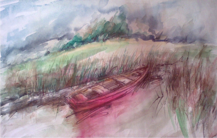 Вжопурыбу! Разбегаемся, гроза, ложись! Розовая лодка перед синей грозой