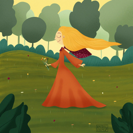 Дева, которая собирает травы и носит узорчатый платок