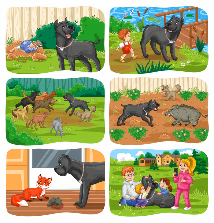 Несколько иллюстраций для книжки про собачку кане-корсо