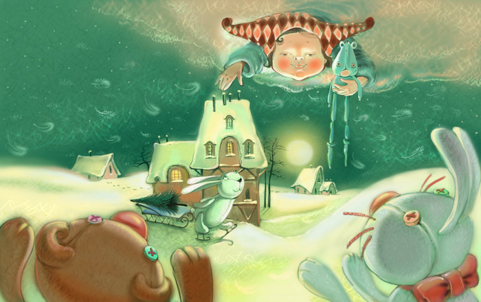 ...сны снежком кругом ложаться из твоей подушки,и тогда бегут кататься по снежку игрушки...