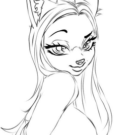 девочка лисенок набросок в черно белом стиле