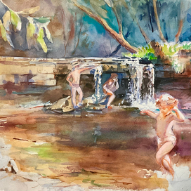 Дети на водопаде