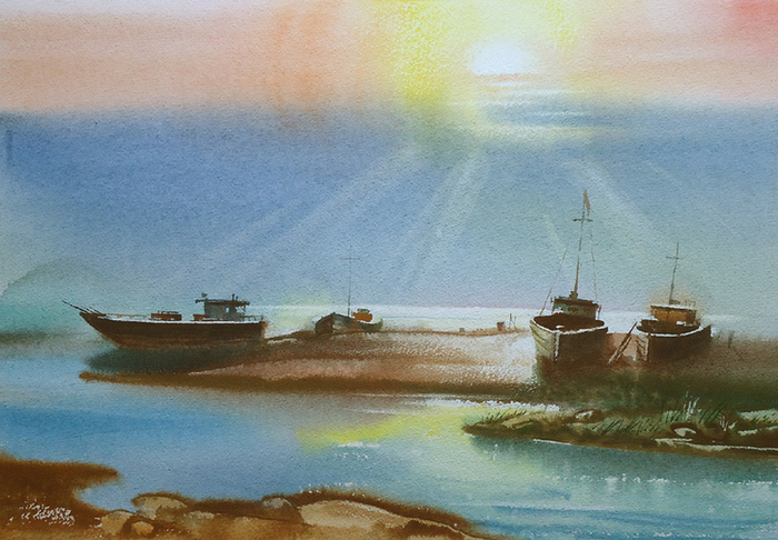 Рижский залив.Рыбацкие лодки в Рое.Латвия